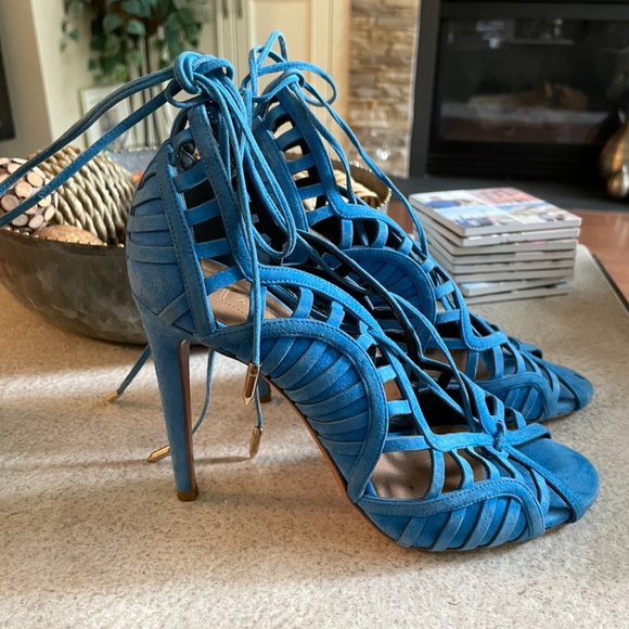 Aquazzura Shoes - Aquazzura Blue Suede Heels sz 37 US 7